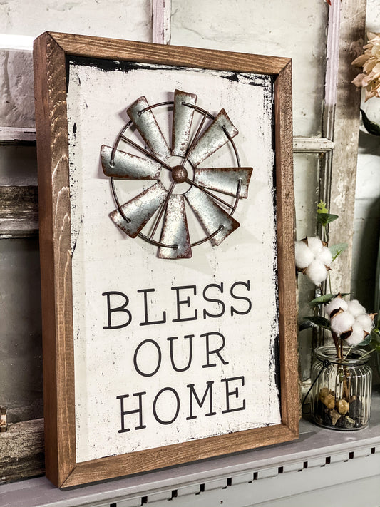 Bless Our Home . Framed Wood Sign