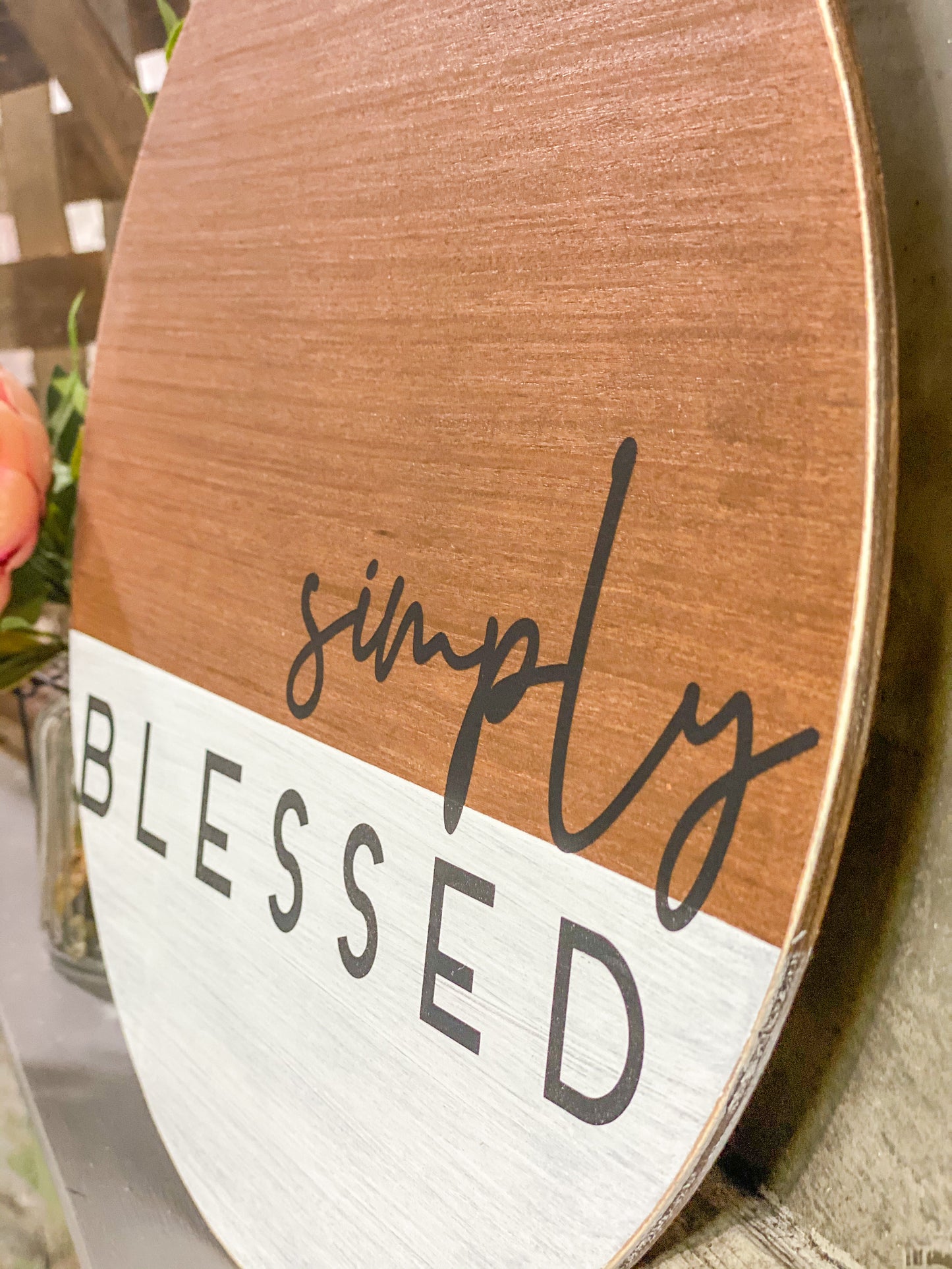 Simply Blessed Round Wood Sign