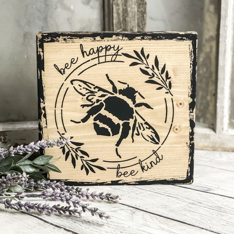 Bee Happy, Bee Kind - Rustic Wood Sign